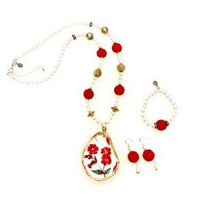 Hand-crafted "Red Flower" Jewelry Set